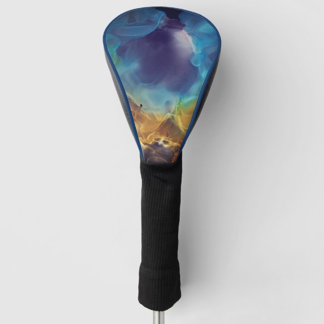 Space Nebula blue yellow Alcohol ink art  Golf Head Cover (Front)