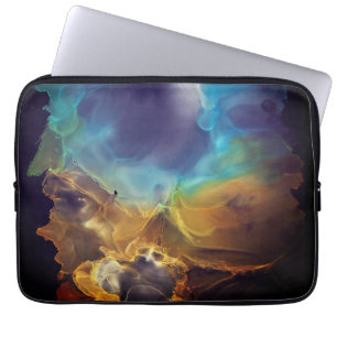 Space Nebula blue yellow Alcohol ink art Laptop Sleeve