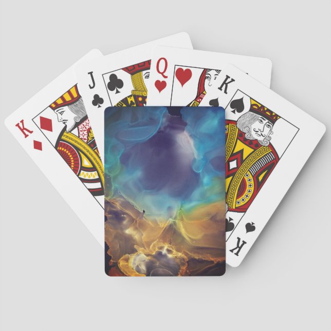 Space Nebula blue yellow Alcohol ink art   Playing Cards (Back)