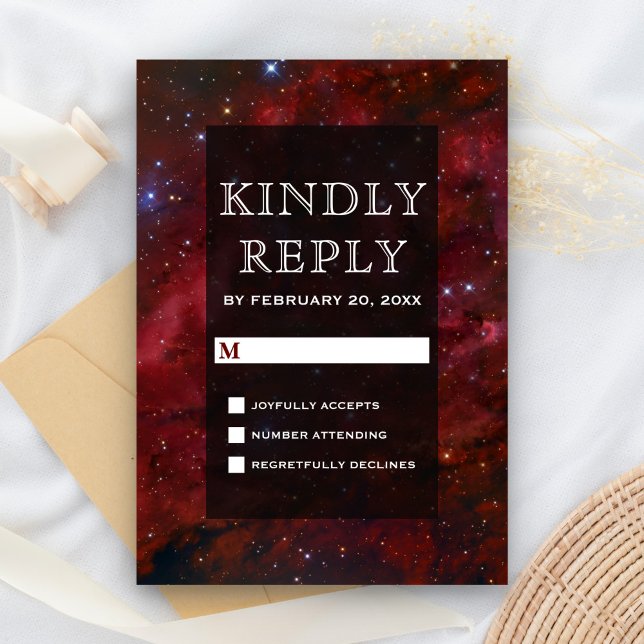 Space Nebula Maroon Galaxy RSVP Card (Creator Uploaded)