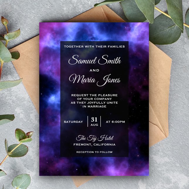 Space Nebula Purple Galaxy Wedding Invitation (Creator Uploaded)