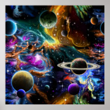 Space Nebula with Planets and Stars