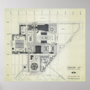 Space Needle Aerial Concept Drawing 2 Poster