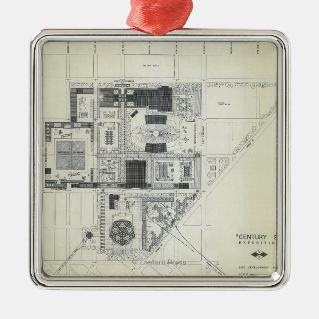 Space Needle Aerial Concept Drawing Metal Tree Decoration (Front)
