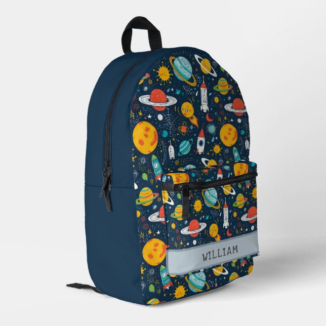 Space Object and Rockets Kids Back To School Printed Backpack (Back Corner Left)