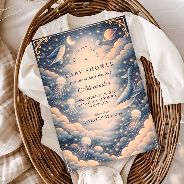 Space Ocean Whales Baby Shower Invitation (Creator Uploaded)