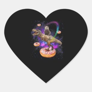 Space Otter Riding Dinosaur T-Rex Doughnuts Heart Sticker