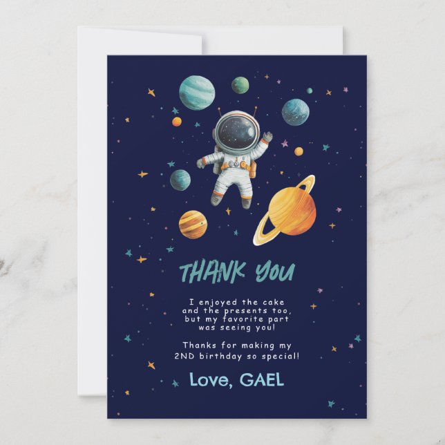 Space Outer Astronaut  2nd Birthday Thank You Card (Front)