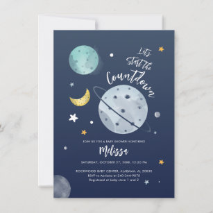 Space Outer Boy Baby Shower Moon Stars Invitation