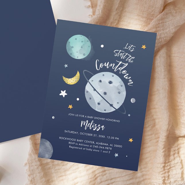 Space Outer Boy Baby Shower Moon Stars Invitation (Space Outer Boy Baby Shower Moon Stars Invitation)
