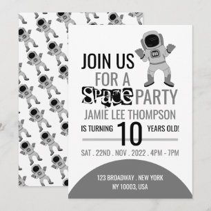 Space Party Astronaut, Birthday Invitation