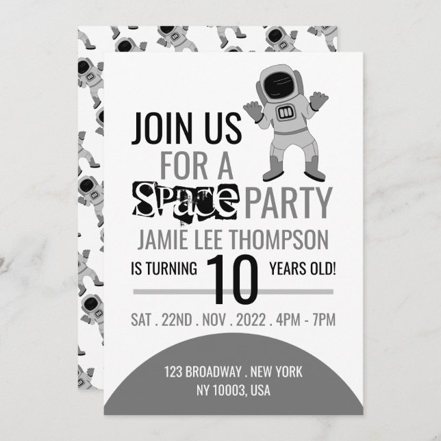 Space Party Astronaut, Birthday Invitation (Front/Back)