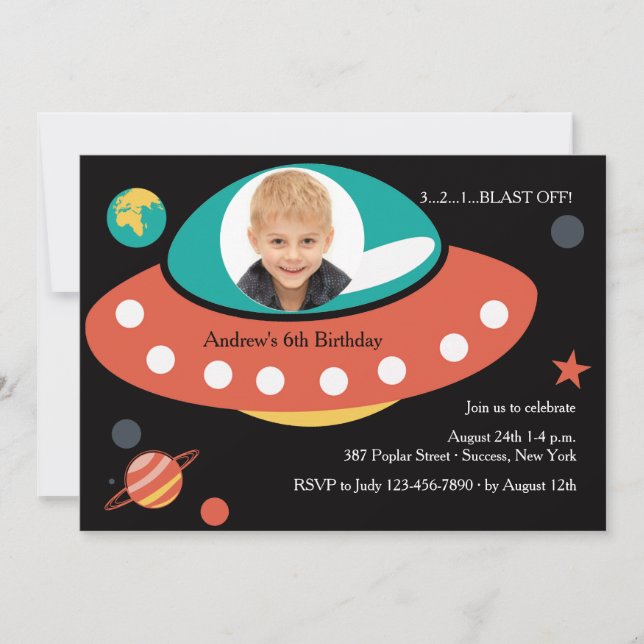Space Party Photo Invitation (Front)