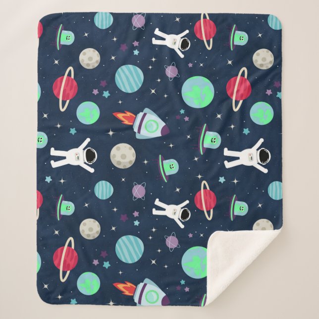 Space Pattern illustration Sherpa Blanket (Front)