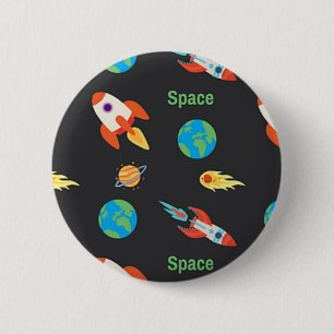 Space pattern on black 6 cm round badge