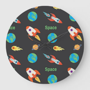 Space pattern on black large clock