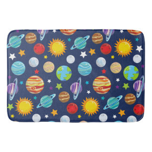Space Pattern, Planets, Stars, Cosmos, Galaxy Bath Mat