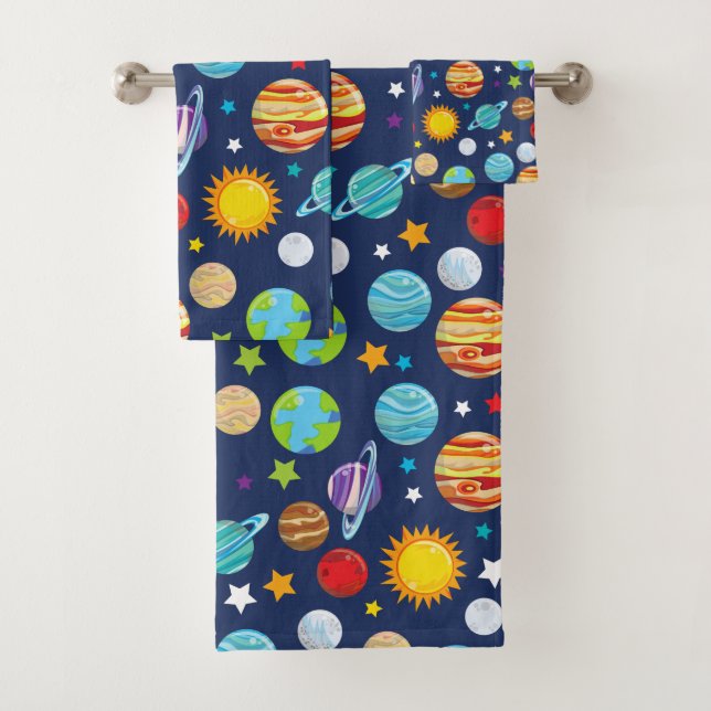 Space Pattern, Planets, Stars, Cosmos, Galaxy Bath Towel Set (Insitu)