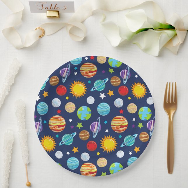 Space Pattern, Planets, Stars, Cosmos, Galaxy Paper Plate (Wedding)