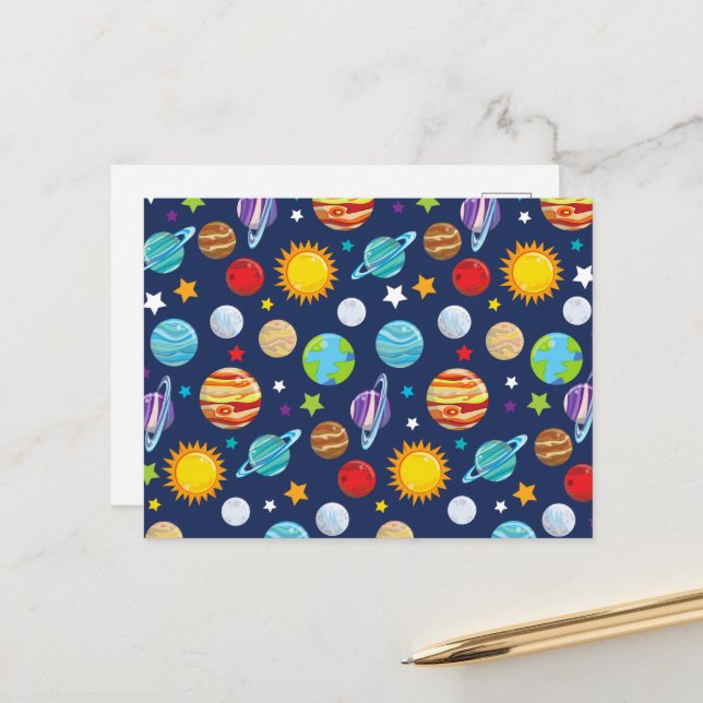 Space Pattern, Planets, Stars, Cosmos, Galaxy Postcard (Front/Back In Situ)