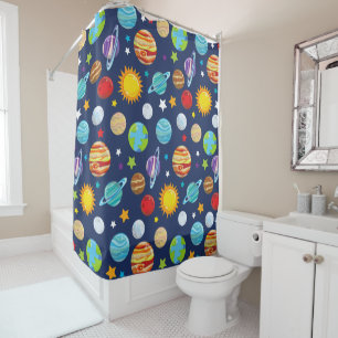 Space Pattern, Planets, Stars, Cosmos, Galaxy Shower Curtain