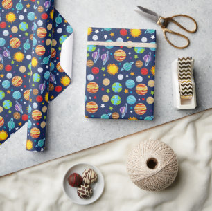 Space Pattern, Planets, Stars, Cosmos, Galaxy Wrapping Paper