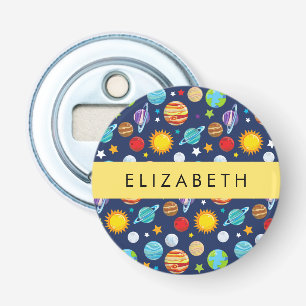 Space Pattern, Planets, Stars, Cosmos, Your Name Bottle Opener