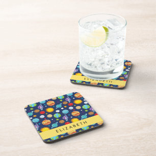 Space Pattern, Planets, Stars, Cosmos, Your Name Coaster
