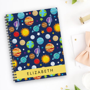 Space Pattern, Planets, Stars, Cosmos, Your Name Notebook