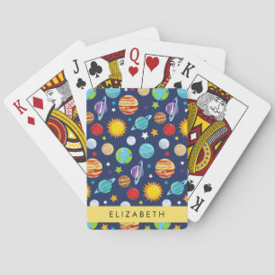 Space Pattern, Planets, Stars, Cosmos, Your Name Playing Cards