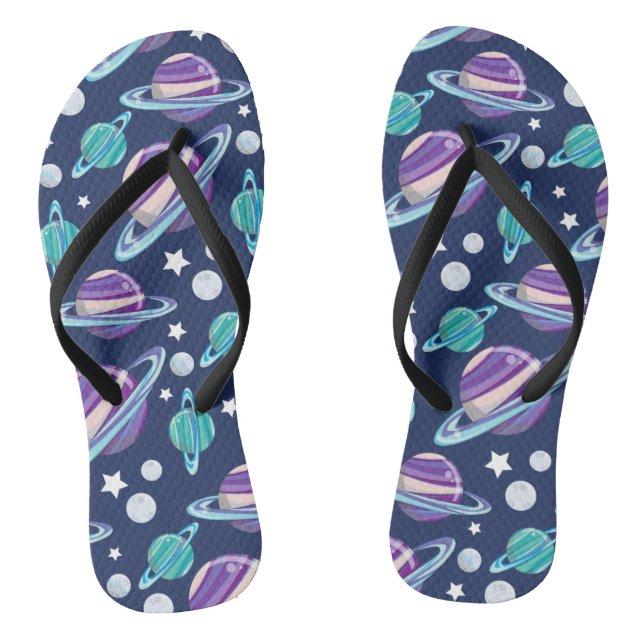 Space Pattern, Planets, Stars, Galaxy, Cosmos Jandals (Footbed)