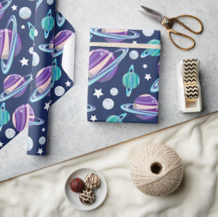 Space Pattern, Planets, Stars, Galaxy, Cosmos Wrapping Paper