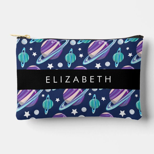 Space Pattern, Planets, Stars, Galaxy, Your Name Accessory Pouch (Front)