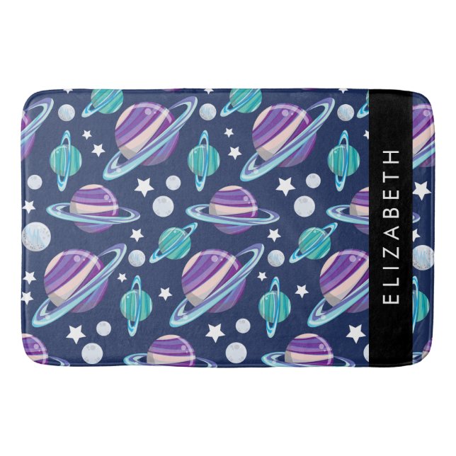 Space Pattern, Planets, Stars, Galaxy, Your Name Bath Mat (Front)