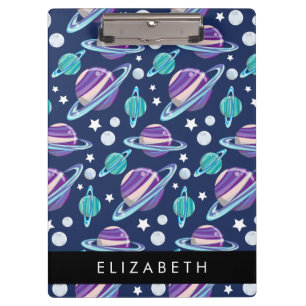 Space Pattern, Planets, Stars, Galaxy, Your Name Clipboard