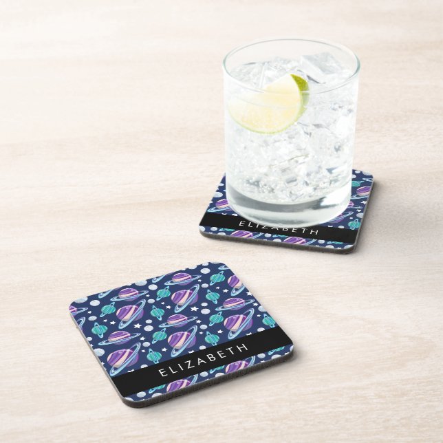 Space Pattern, Planets, Stars, Galaxy, Your Name Coaster (Right Side)