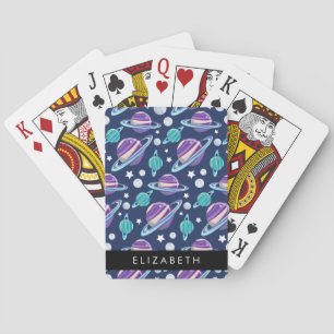 Space Pattern, Planets, Stars, Galaxy, Your Name Playing Cards