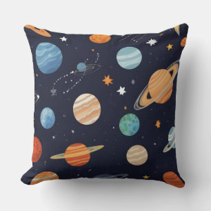 Space patterns with galaxies, stars, and planets cushion