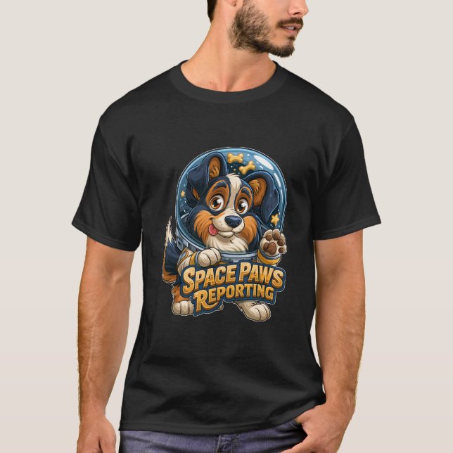 Space Paws Reporting Astronaut Dog T-Shirt (Front)