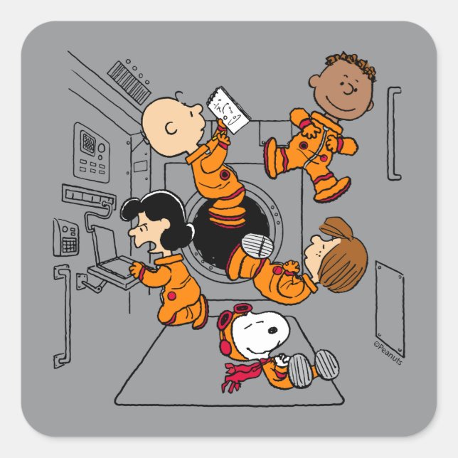 SPACE | Peanuts Gang in Space Square Sticker (Front)