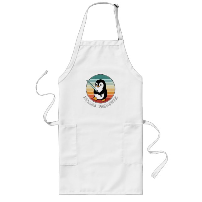 Space Penguin Holding a Light Sword Long Apron (Front)