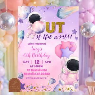 Space Pink Purple Girl Out of this world Invitation