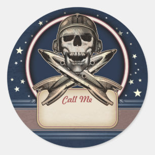 Space Pirate with Rockets Name Tag Stickers