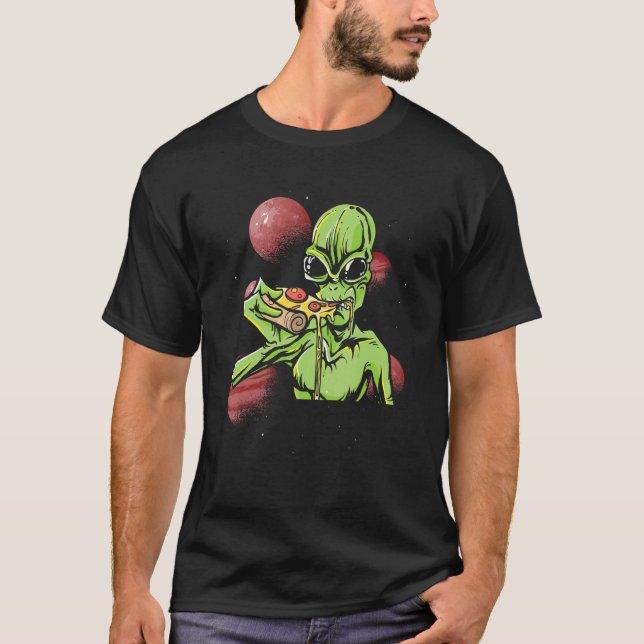 Space Pizza Alien Ufo Lights Creation Food Fan Sci T-Shirt (Front)