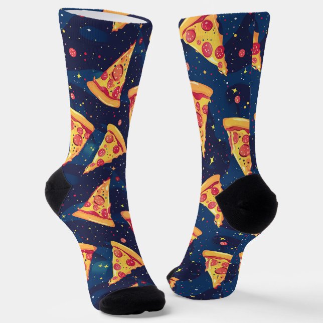 Space Pizza Party - Galactic Pepperoni Slice  Socks (Angled)