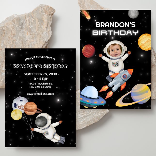 Space planet astronaut photo birthday invitation (Creator Uploaded)