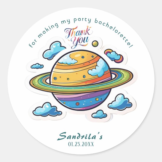Space Planet Birthday Party Classic Round Sticker (Front)