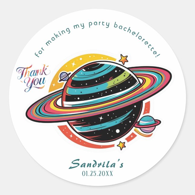 Space Planet Birthday Party Classic Round Sticker (Front)