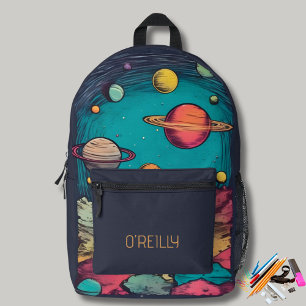 Space Planet Galactic Modern Monogram Printed Backpack