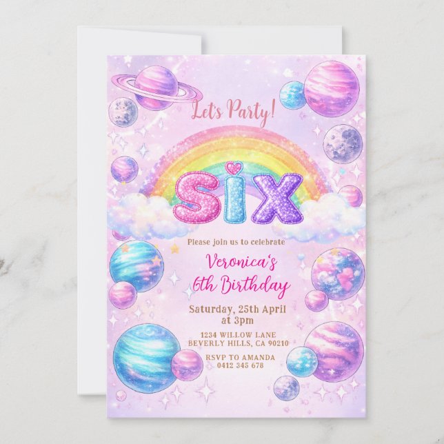 Space Planet Rainbow Birthday Party  Invitation (Front)